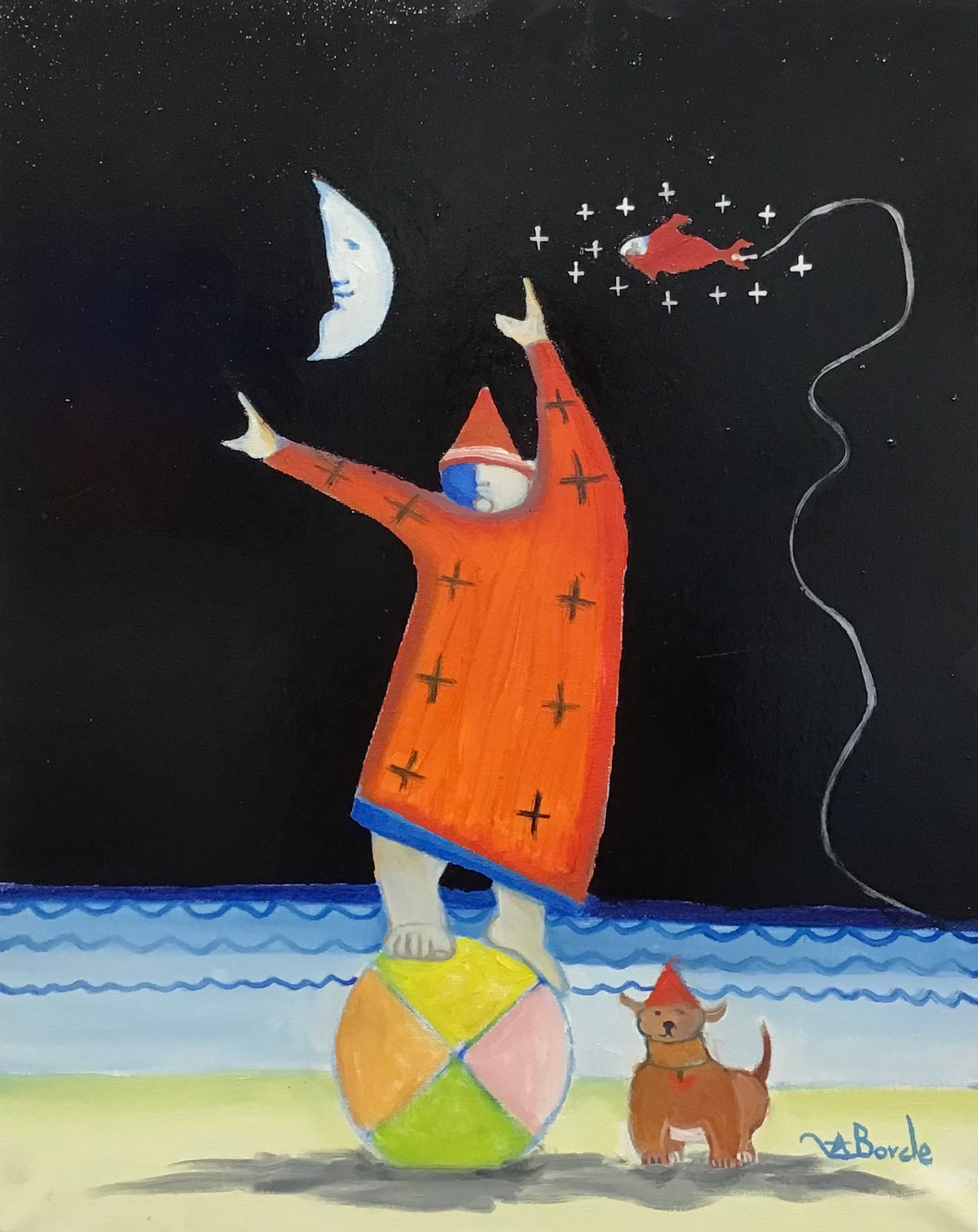 "Bodo and Sugar Learning the Balance" (16x20)