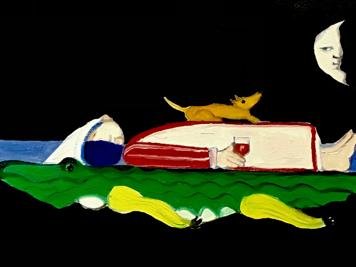 "Starry Night, A Glass of Wine with Lil Brownie and the Moon"